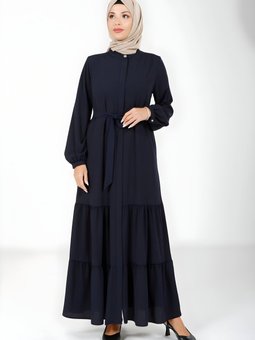 Lacivert Tarsus İki Katlı Büzgülü Seyyar Kemerli Ferace