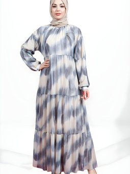 Mavi Tül Katlı Elbise