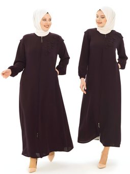 Mürdüm Düğme Aksesuarlı Kol Detaylı Ferace