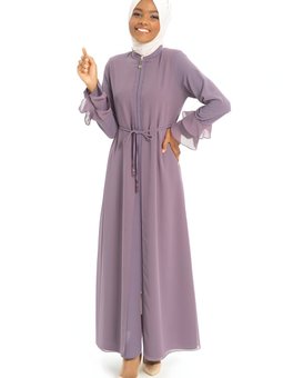 Mürdüm Şifon Volan Kol Taş İşlemeli Ferace