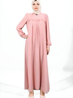 Pembe Robadan Kesim Manşeti Düğmeli Elbise