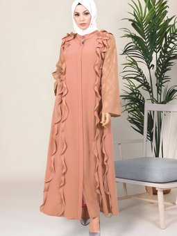 Pudra İdil Volan Detaylı Kolları Dantel Ferace