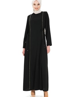 Siyah Aydan Taş Şeritli Abiye Elbise
