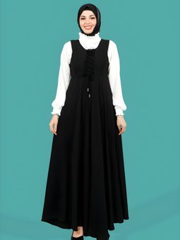 Siyah Bağcık Detaylı Elbise Bluzlu İkili Takım