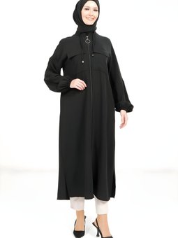 Siyah Fermuarlı Giy Çık Kap