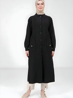 Siyah Giy Çık Cep Aksesuarlı Kap