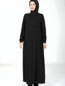 Siyah Kare Taşlı Elbise