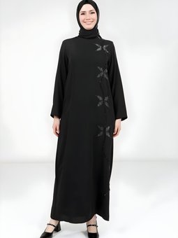 Siyah Kelebek Taşlı Abiye Elbise