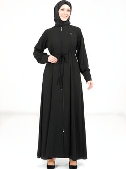 Siyah Kloş Fermuarlı Ferace