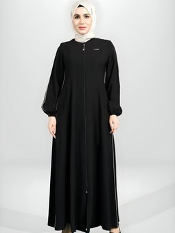 Siyah Kloş Kesim Fermuarlı Ferace