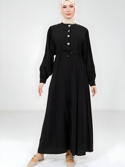 Siyah Modal Düğme Detaylı Elbise