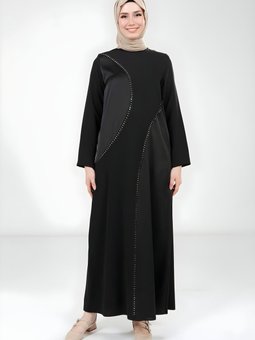 Siyah Taş Detaylı Abiye Elbise