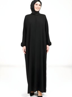 Siyah Yarasa Yakası Fermuarlı Elbise