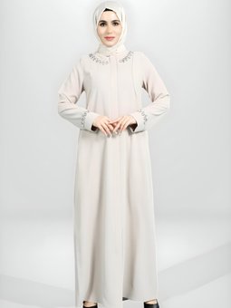 Taş İşlemeli Fermuarlı Yaka Detaylı Ferace