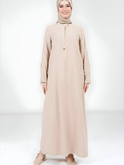 Taş Kolu Fermuar Detaylı Elbise