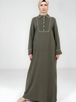 Yeşil Nervür Detaylı Elbise