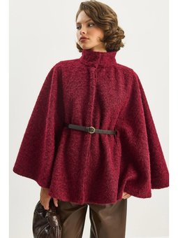 Buklet Kumaş Araboy Kemerli Kaşe Bordo Panço