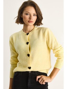 Kalp Düğmeli Triko Tereyağ Hırka