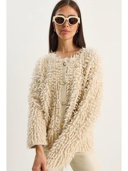 Oversize Saçaklı Triko Bej Hırka