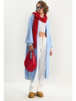 Şal Yaka Yumuşak Dokulu Sakallı Uzun Triko Yumoş Bebe Mavisi Hırka