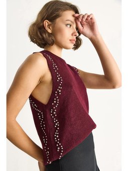 Taş İşlemeli Triko Bordo Bluz