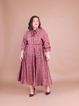 Bordo Çiçek Desenli Midi Boy Saten Yarasa Kol Abiye Elbise