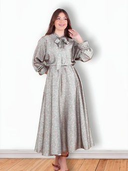 Mint Yeşili Çiçek Desenli Yarasa Kol Saten Abiye Elbise