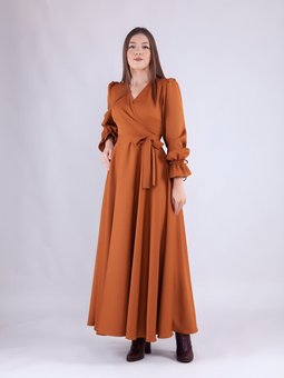 Tarçın Uzun Kol Kruvaze Yaka Abiye Elbise