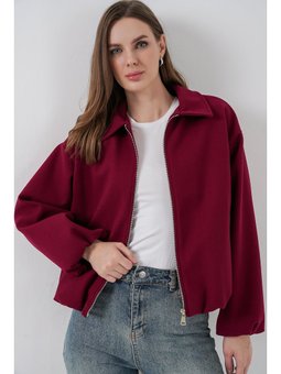 Büzgülü Oversize Kaşe Bordo Ceket