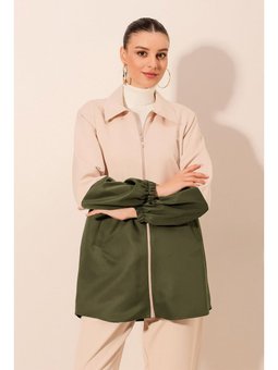 Çift Renkli Mevsimlik Haki Trençkot