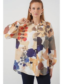 Desenli Overize Lacivert Gömlek Tunik