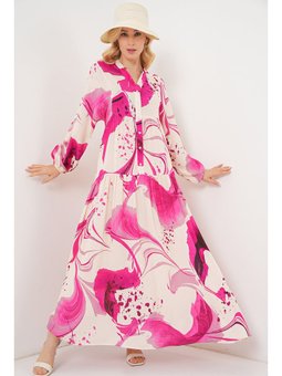 Desenli Uzun Fuşya Elbise