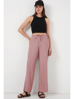 Geniş Paça Keten Pudra Pantolon