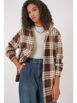 Kapüşonlu Oversize C. Kahverengi Gömlek