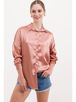 Oversize Saten Camel Gömlek