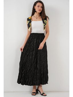 Uzun Kırışık Siyah Etek