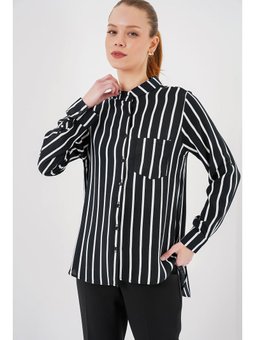 Uzun Kollu Çizgili Siyah Gömlek