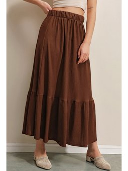 Uzun Örme Kahverengi Etek