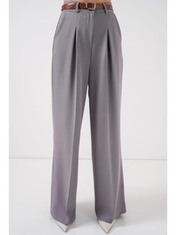 Yüksek Bel Palazzo Gri Pantolon