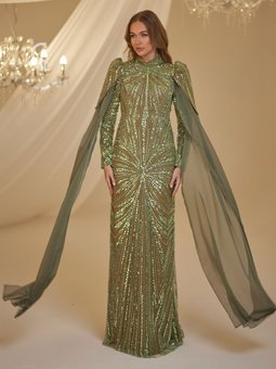 Yeşil Işıl Abiye Elbise