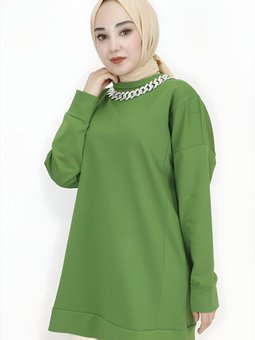 Haki İp Kumaş Zincir Detaylı Tunik