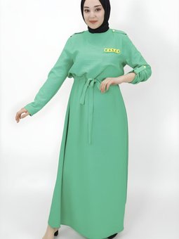 Yeşil Bürümcük Cep Zincir Detaylı Elbise