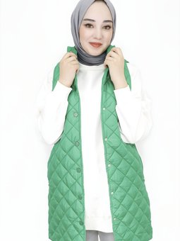 Yeşil Kapitone Cepli Yelek