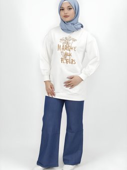 Beyaz İki İplik İnci Ve Nakış Detaylı Tunik