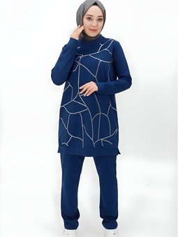 İndigo İkili Taş Şerit Detaylı Takım