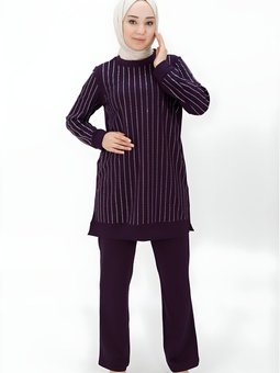 Mor İki İplik Taş Baskılı İkili Takım