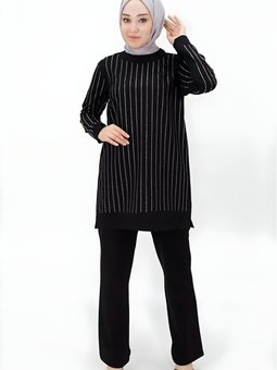 Siyah Taş Baskılı İkili İki İplik Takım