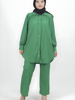 Yeşil Petek Kumaş Pantolonlu Takım