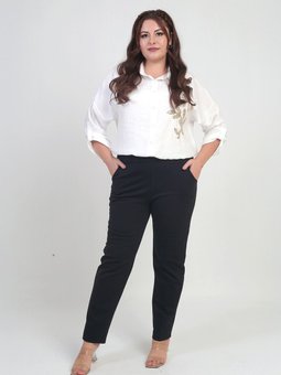 Beli Lastikli Yandan Ceplifull Likra Çelik Klasik Paça Büyük Beden Siyah Pantolon