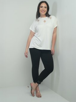 Dar Paça Taş Ve Püskül Detaylı Likralı Büyük Beden Kanvas Siyah Pantolon